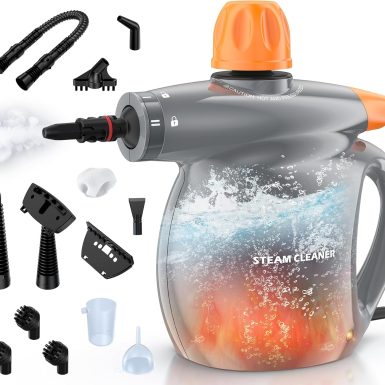Steam Cleaner, Pressurized Handheld 13pcs Multi-Purpose Natural Deep Cleaning Steamer, Portable Steamer for Cleaning Home, Grout, Kitchen, Car, Window, Upholstery, Bathroom and Clothes, Gray