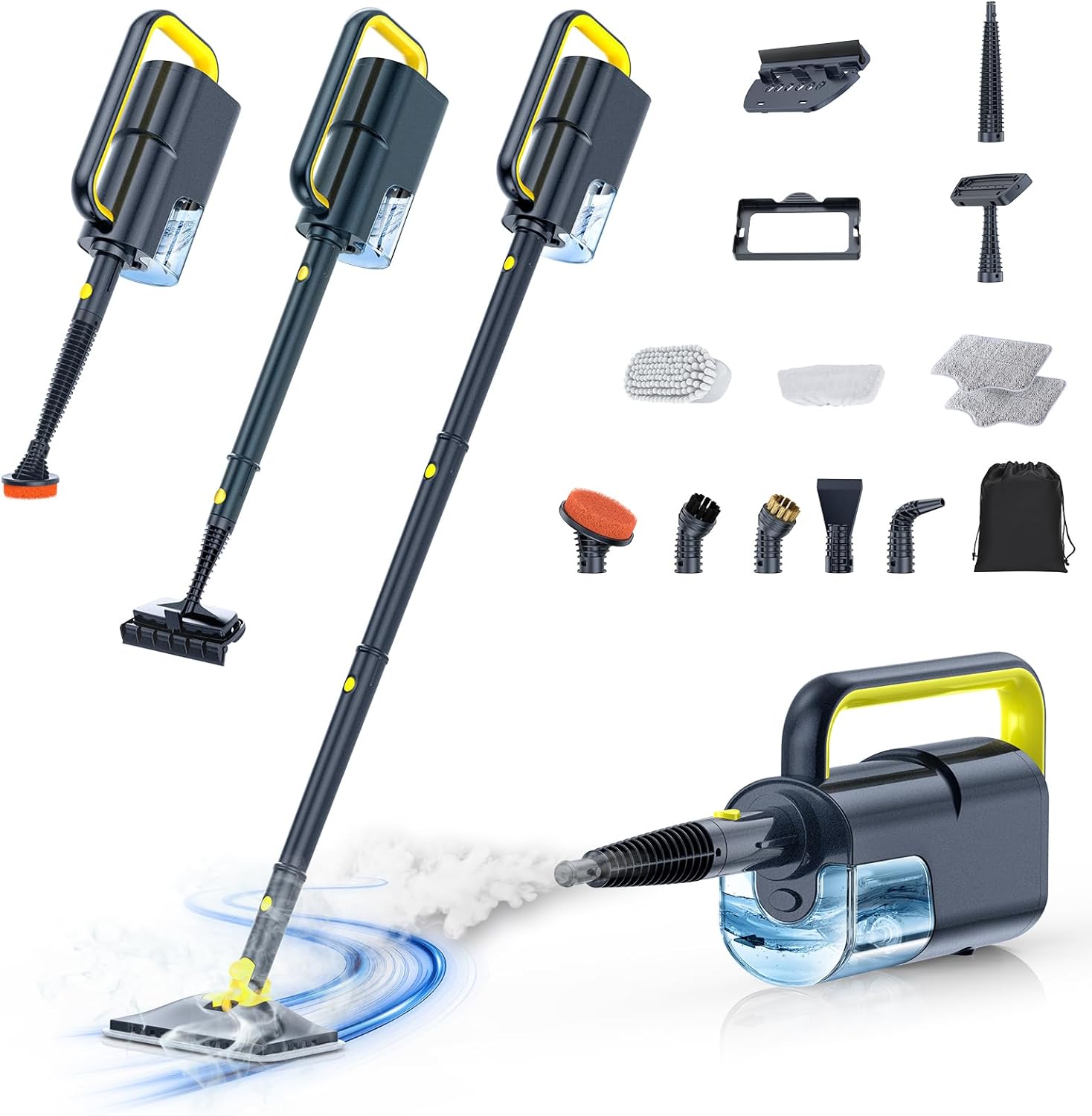 10-in-1 Steam Mop, Handheld Steam Cleaner & Steam Mops for Floor Cleaning 350ml Tank, 10s Heat-Up, 248°F Steam Cleaner for Home, 2-Level Control, Swivel Head for Floor, Carpet, Tiles, BBQ grill, Car